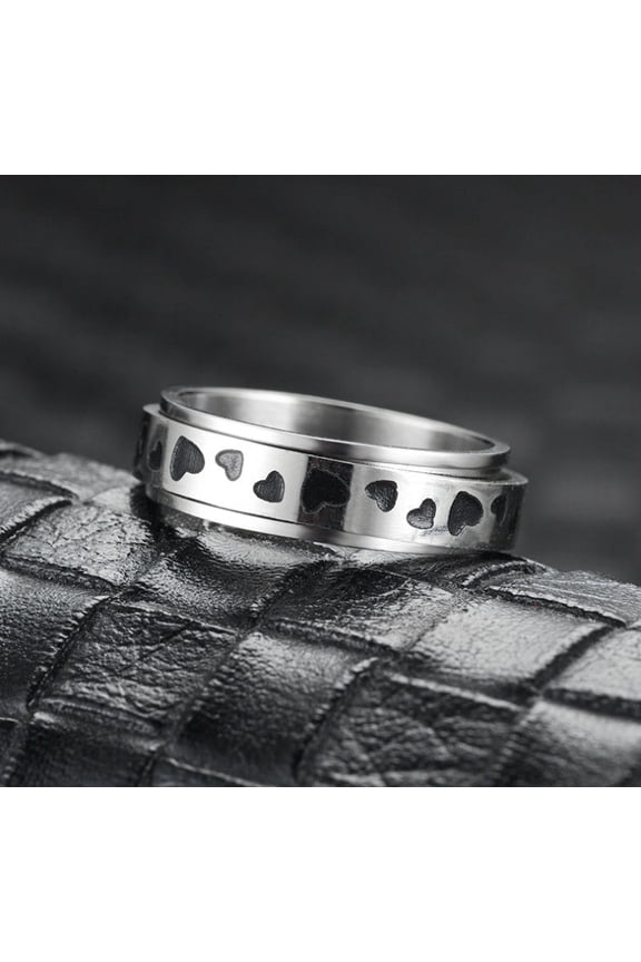 Mens Stainless Steel Rotating Ring, European and American Style, U-Shaped Chain Design, Multiple Patterns, Gift for Birthday Wedding