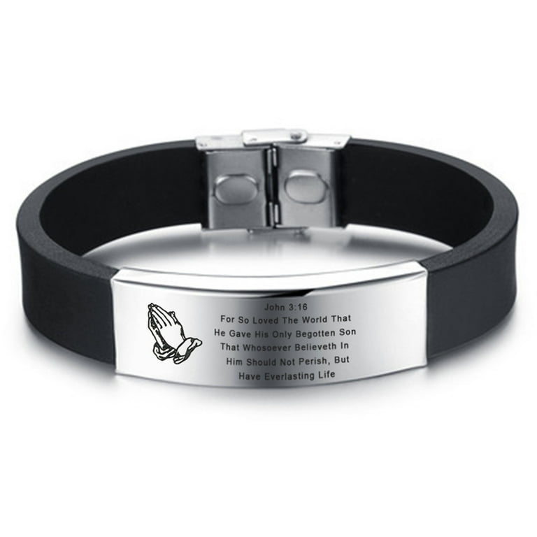 Mens Stainless Steel Silicone Praying Hands Serenity Prayer John
