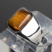 Mens Stainless Steel Silver Natural Tiger Eye Stone Statement Polished Size 8 R32