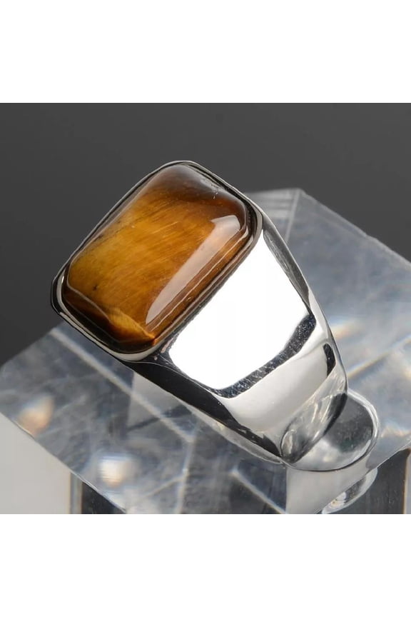 Mens Stainless Steel Silver Natural Tiger Eye Stone Ring Size 7-15 R32