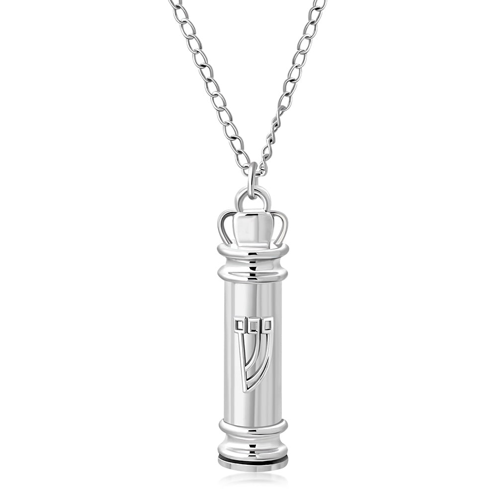 Mens Stainless Steel Silver-Tone Shin Mezuzah Jewish Pendant