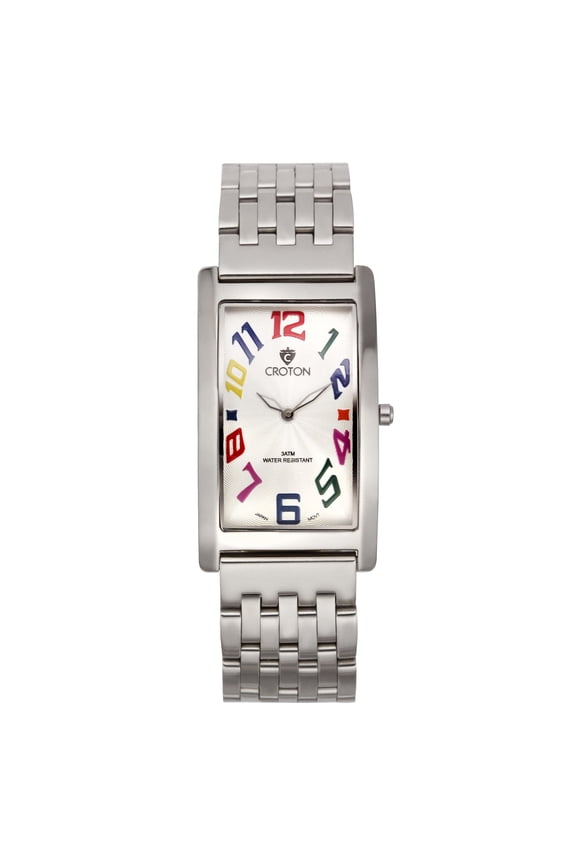 Mens Stainless Steel Silvertone Rectangular Watch
