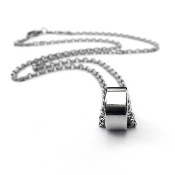 Mens Stainless Steel Simple Silver Circle Ring Necklace - 20 Inch Chain
