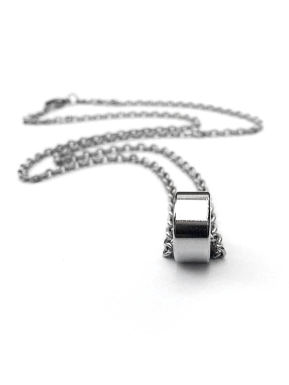 Mens Stainless Steel Simple Silver Circle Ring Necklace - 24 Inch Chain