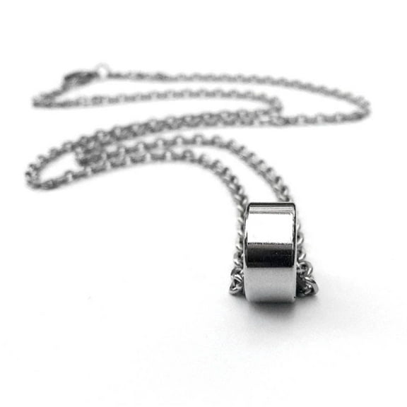 Mens Stainless Steel Simple Silver Circle Ring Necklace - 30 Inch Chain