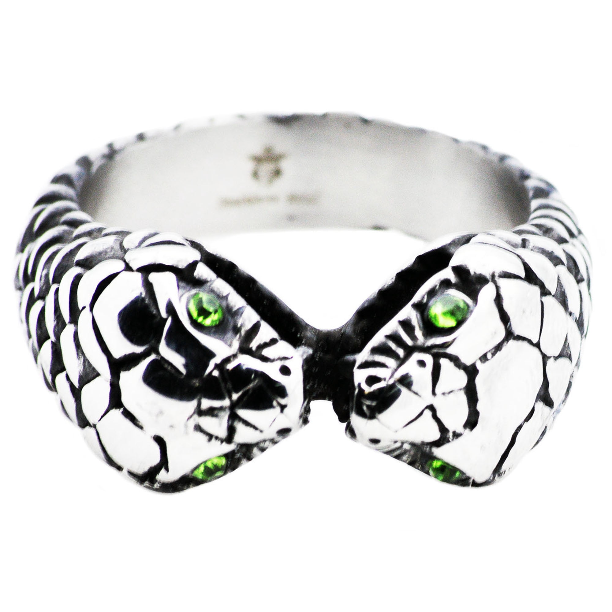 Mens Stainless Steel Snake Ring With Green Cubic Zirconia