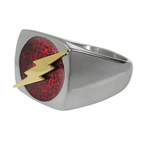 Mens Stainless Steel The Flash Logo Bolt Comic Geek Band Ring (Size 8)