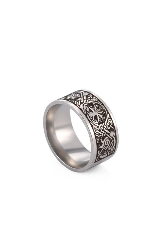Mens Stainless Steel Tree of Life Ring: Fashion Simplicity Electroplated Finish Trendy Stylish Durable Design Fashion Jewelry