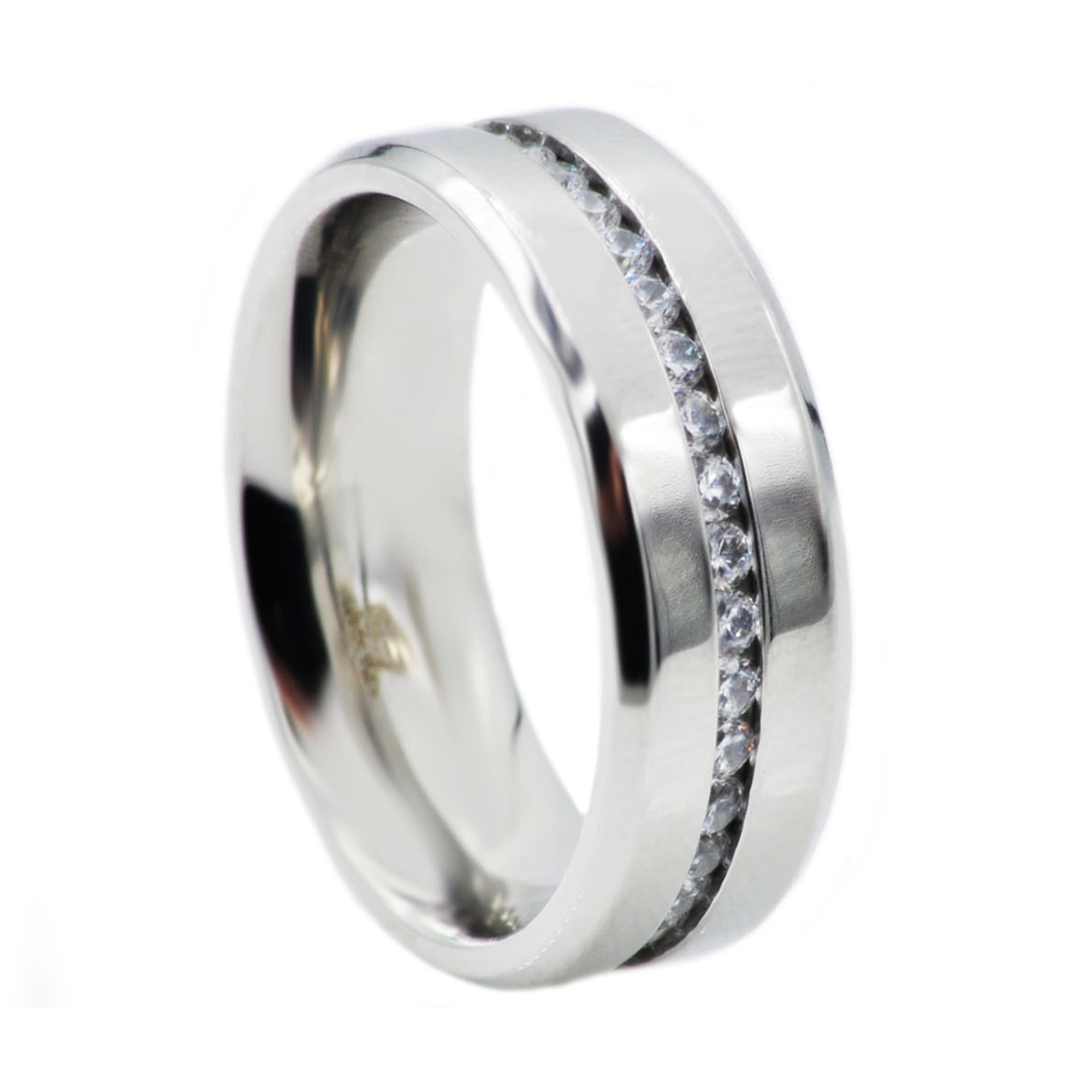 Mens Stainless Steel Wedding Band With Cubic Zirconia