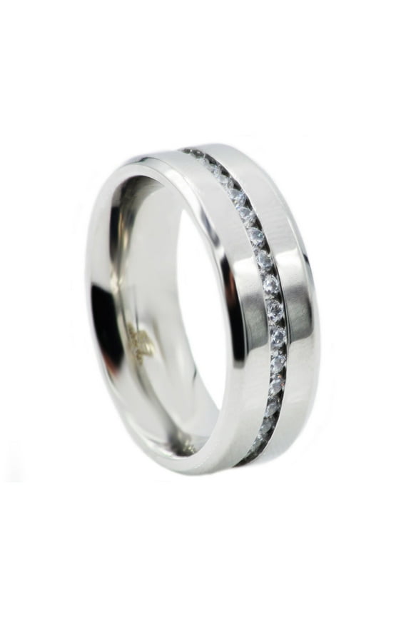 Mens Stainless Steel Wedding Band With Cubic Zirconia