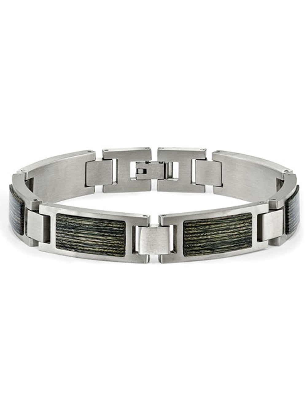 Mens Stainless Steel With Gray Wood Inlay Link Bracelet (8.75 inch) for Men