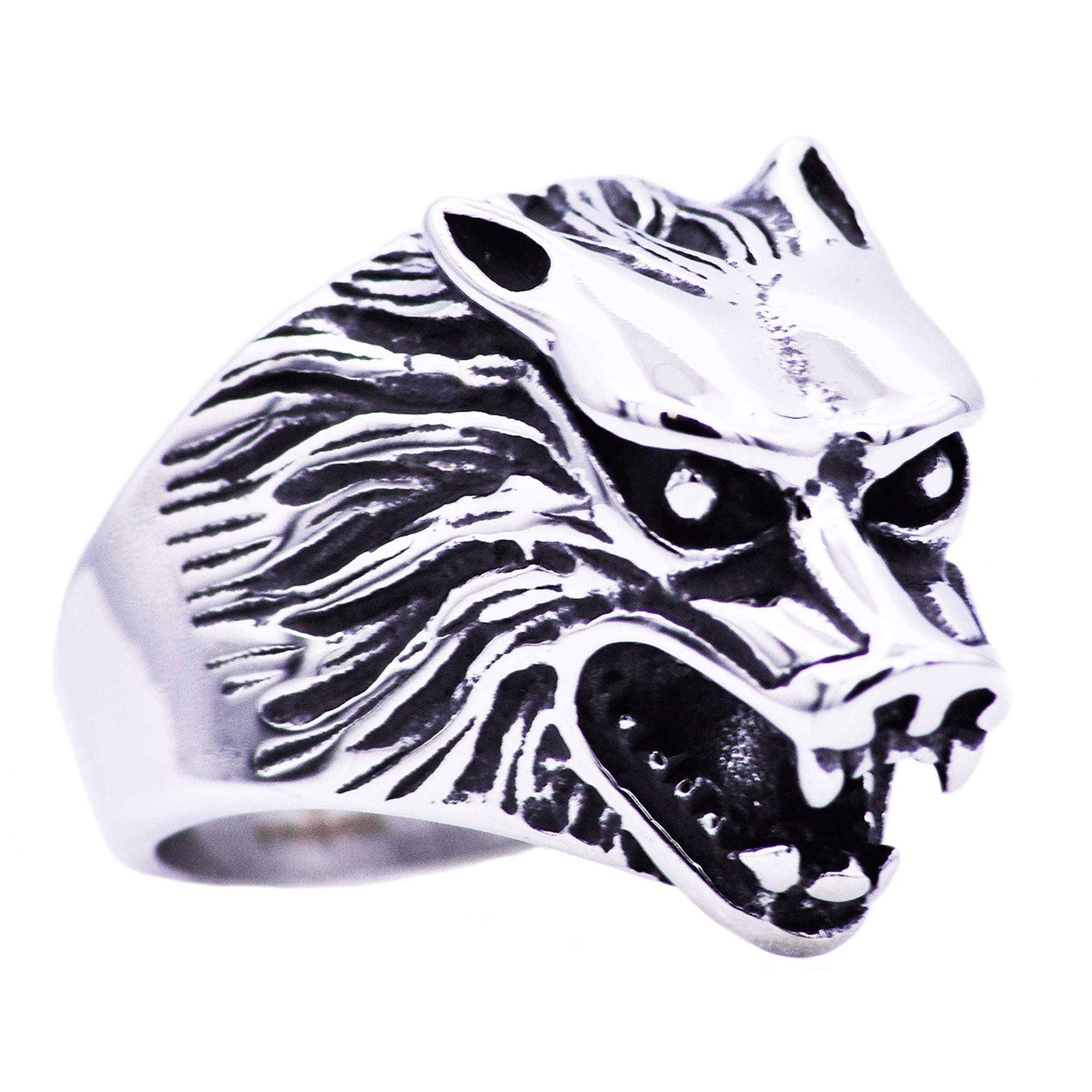 Mens Stainless Steel Wolf Ring