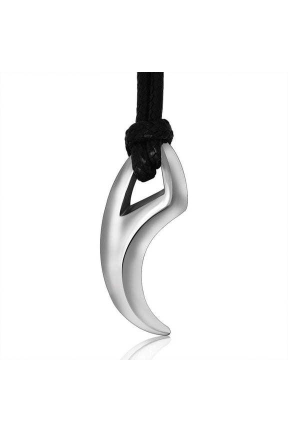 Mens Stainless Steel Wolf Teeth Pendant Alpha Spear Necklace with Adjustable Black Chain