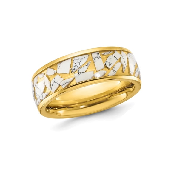 Mens Stainless Steel Yellow Plated Ceramic Fragments Inlay Band Ring (8mm) for Men