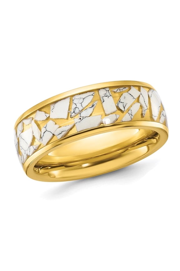 Mens Stainless Steel Yellow Plated Ceramic Fragments Inlay Band Ring (8mm) for Men