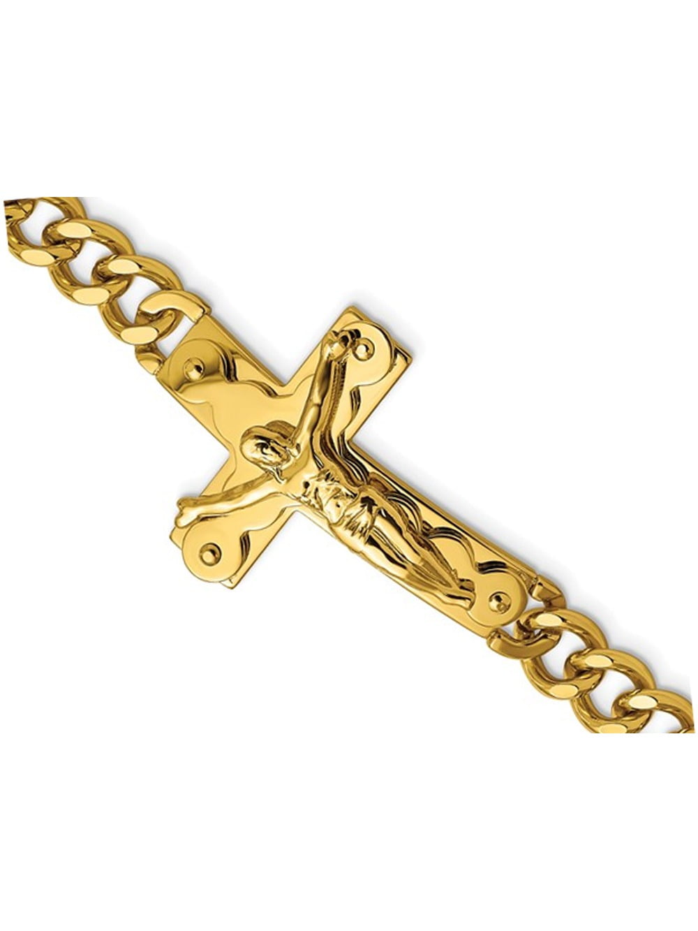 Gem & Harmony Mens Stainless Steel Yellow Plated Cross Bracelet (8.25 inches) for Men