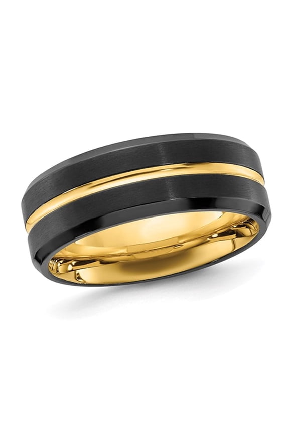 Mens Stainless Steel with Black and Yellow Plating Band Ring (8.00mm) for Men
