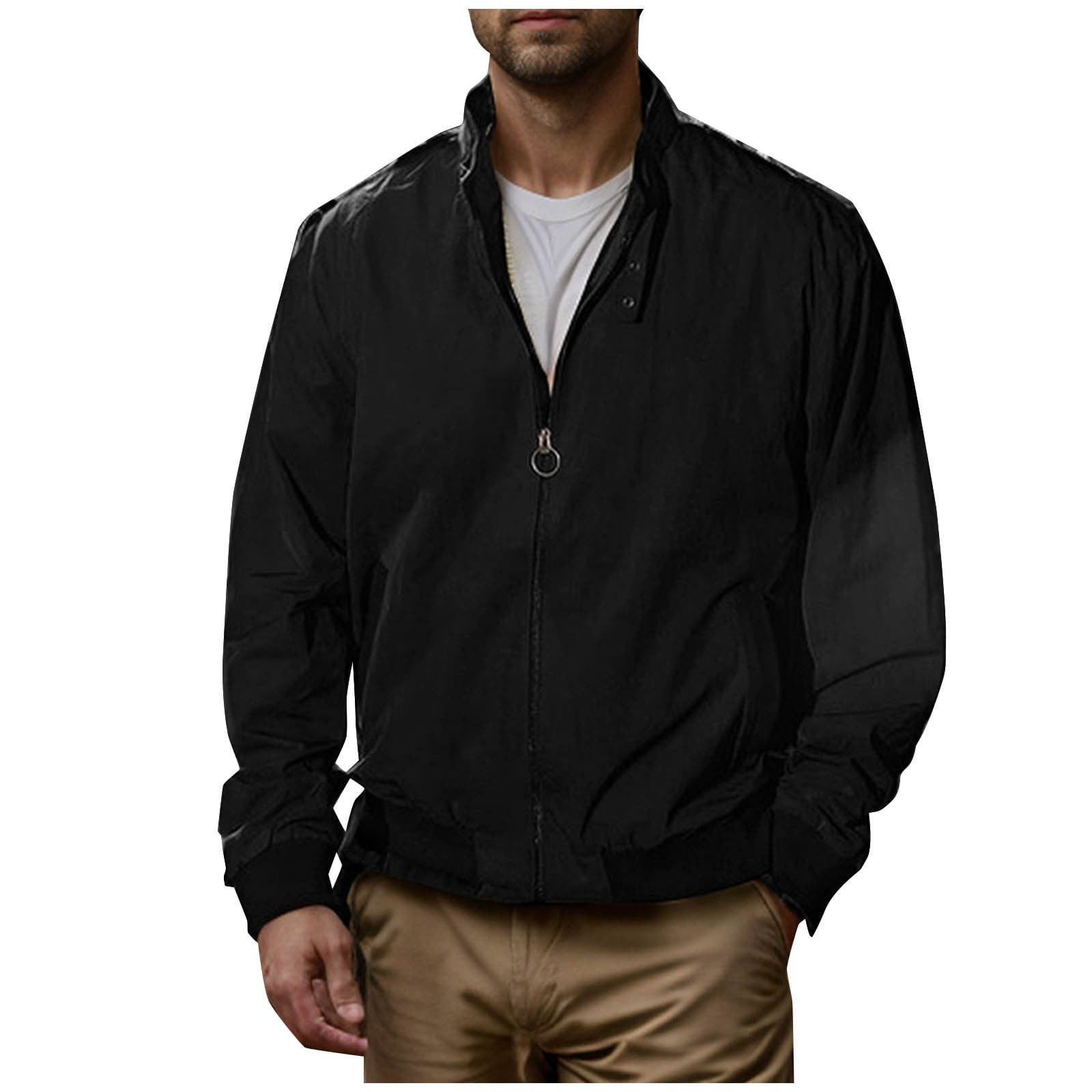 Mens Stand Collar Jacket Classic Full Zip Up Jacket No Hood