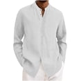 thumbnail image 1 of Mens Stand Collar Shirt Linen Shirt Summer Wrinkle Free Comfort Long Sleeve Dress Shirts Vacation Outfits, 1 of 6