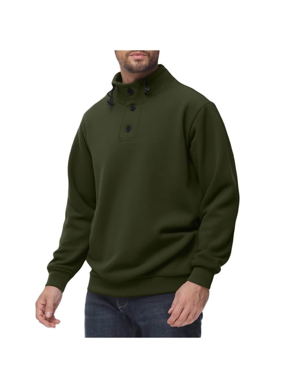 Mens Stand Collar Sweaters Solid Color Winter Fall Long Sleeve Pullovers Polar Fleece Thermal Sweatshirt