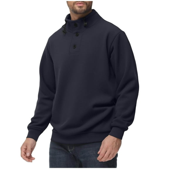 Mens Stand Collar Sweaters Solid Color Winter Fall Long Sleeve Pullovers Polar Fleece Thermal Sweatshirt