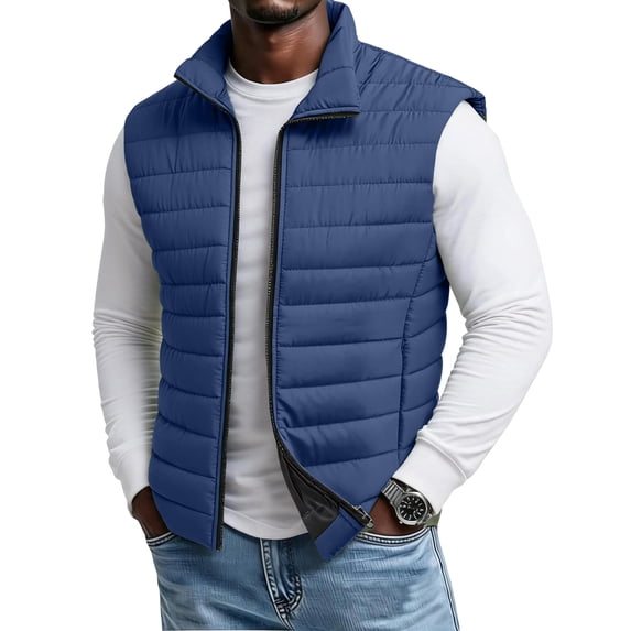 Mens Stand Collar Zip Vest, Solid Color Thickened Warm Casual Outerwear ...