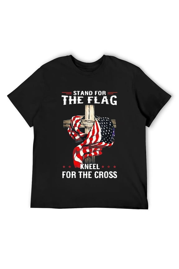 Mens Stand For The Flag Kneel For The Cross USA Flag T-Shirt Black S