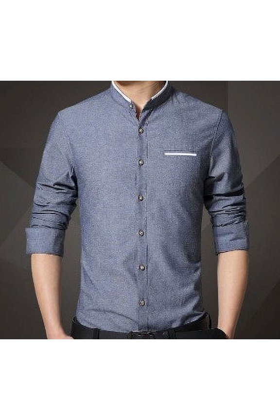 Mens Stand Up Collar Oxford Shirt