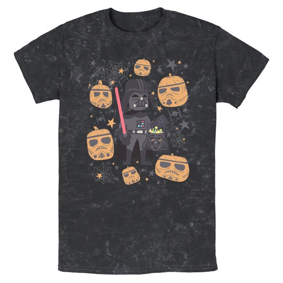 Mens Star Wars Lord Darth Vader Pumpkins Candy Mineral Wash T-Shirt