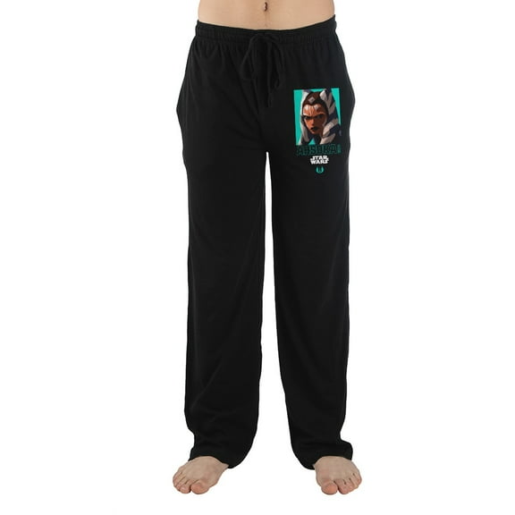 Mens Star Wars Movie Ahsoka Character Black Sleep Pajama Pants-Small