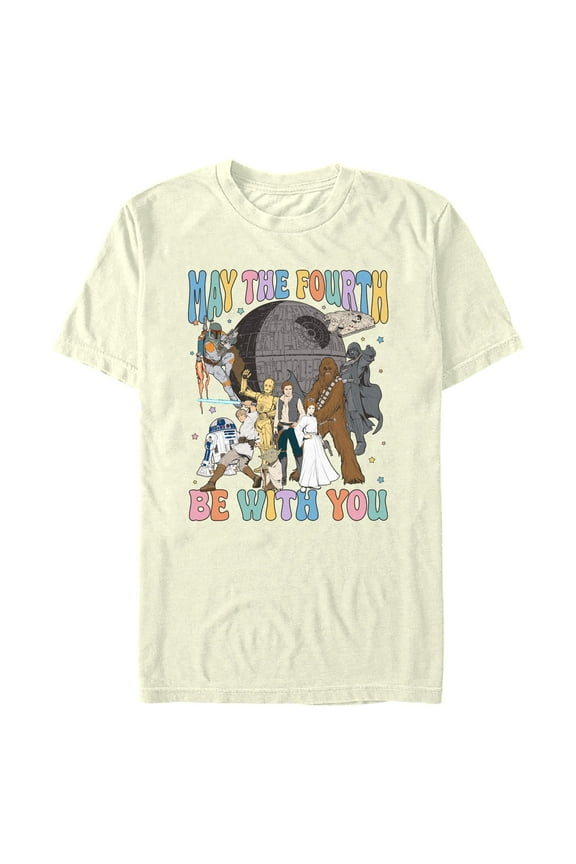 Mens Star Wars Retro May Fourth Group Shot T Shirt