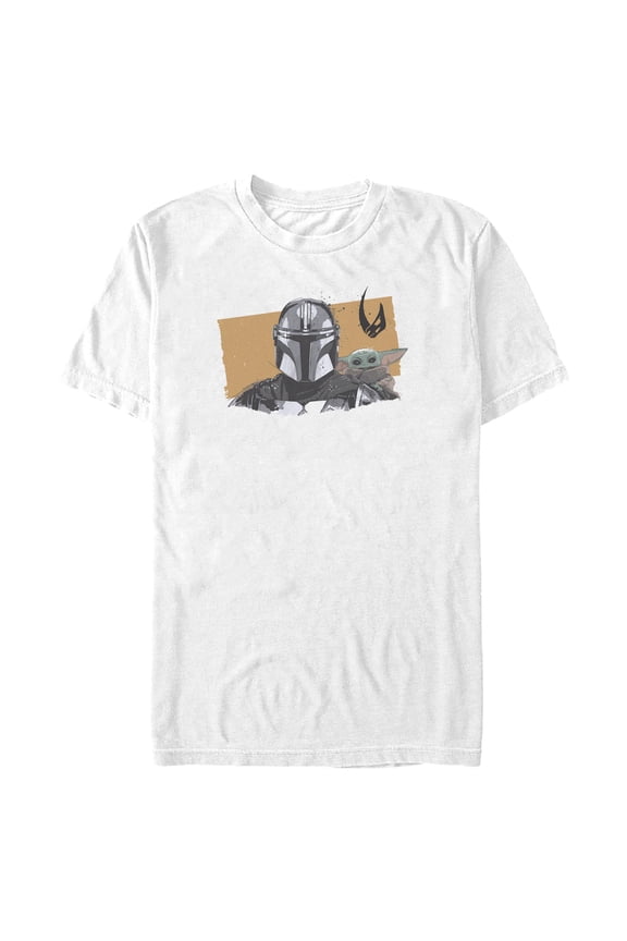 Mens Star Wars: The Mandalorian and Grogu Bounty Hunter and The Child Portrait T Shirt