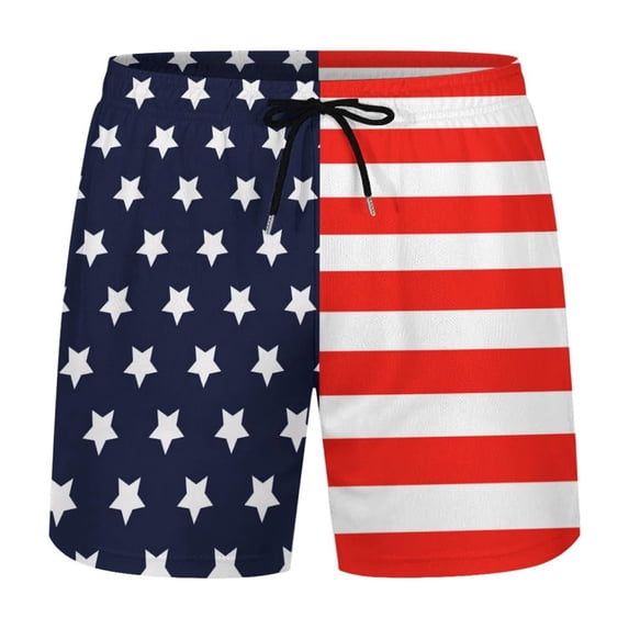 Mens Stars and Stripes Swim Trunks with Compression Liner Inseam Board Shorts Bathing Suit with Pockets Dark Blue L