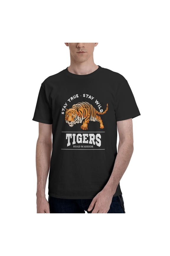 Mens Stay True Stay Wild Tiger T-Shirt Premium 100% Cotton Short Sleeve T Shirt Tee Crew Neck Casual Tshirt Tee
