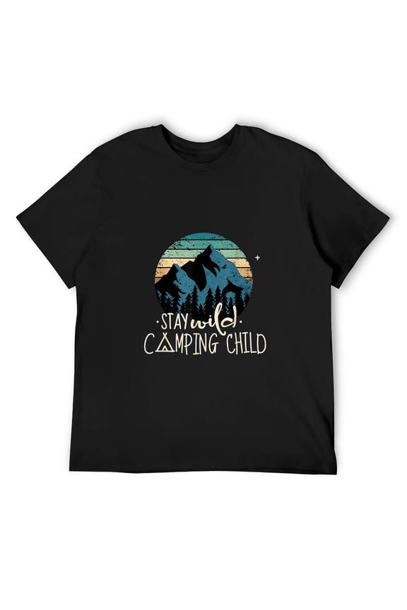 Mens Stay Wild Camping Child Travel Adventure Lover Hiking Gift T-Shirt Black