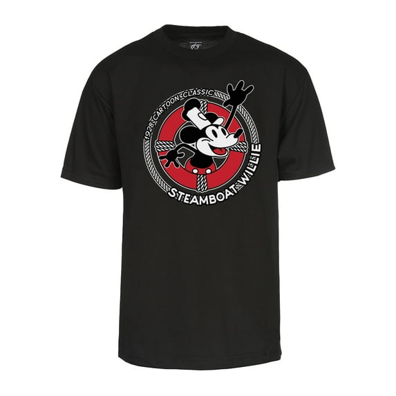 Mens Steamboat Willie T-Shirt - Life Preserver 1928 Classic Cartoon Shirt, Black 3XL