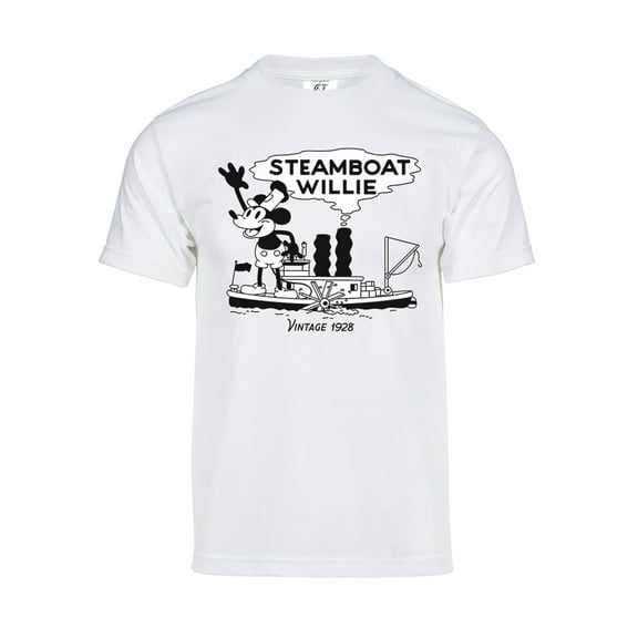 Mens Steamboat Willie T-Shirt - Vintage 1928 Cartoon Shirt, White Large