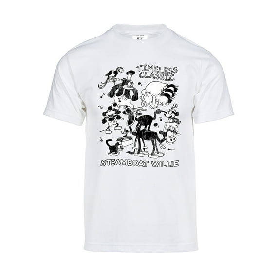 Mens Steamboat Willie T-Shirt - Vintage Timeless Classic Cartoon Shirt, White Medium