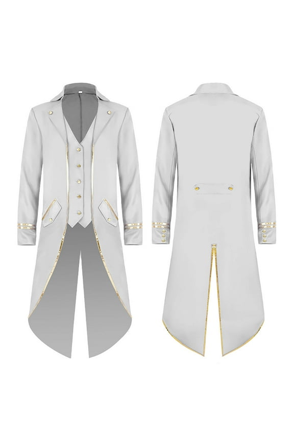 Mens Steampunk Jacket Gothic Tailcoat Costume Vintage Tuxedo Renaissance Halloween Mid Length Coats White L