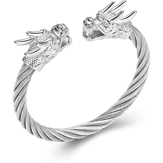 Mens Steel Dragon Link Chain Bracelet Cremation Jewelry Dragon Head Urn Bracelet for Ashes for Men Twisted Cable Cuff Urn Bangle for Ashes Bracelet Dragon Head Cuff Bracelet