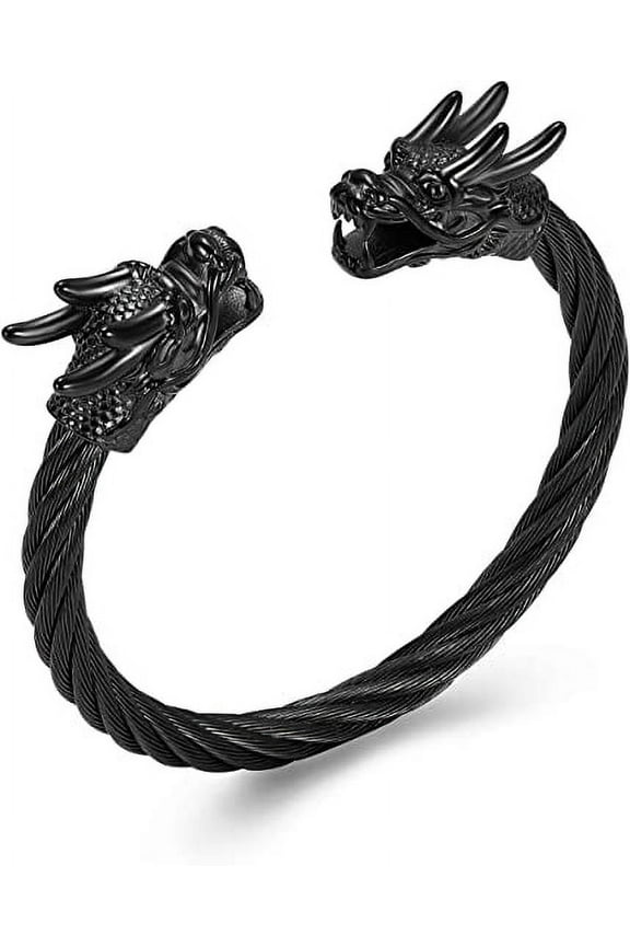 Mens Steel Dragon Link Chain Bracelet Cremation Jewelry Dragon Head Urn Bracelet for Ashes for Men Twisted Cable Cuff Urn Bangle for Ashes Bracelet Dragon Head Cuff Bracelet
