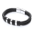 thumbnail image 1 of Mens Steel Jewelco London Black Leather Dual Plaited Strap Bracelet 13mm 8.5", 1 of 3