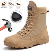 Mens Steel Toe Boots Side Zipper Leather Motorcycle Riding Boots Safety Industrial & Construction Work Boots Slip Resistant Outdoor Hiking shoes (US 7-12)