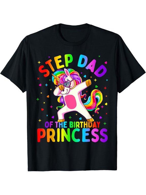 Mens Step Dad of the Birthday Princess Girl Dabbing Unicorn T-Shirt Vintage Tee -Birthday Gifts