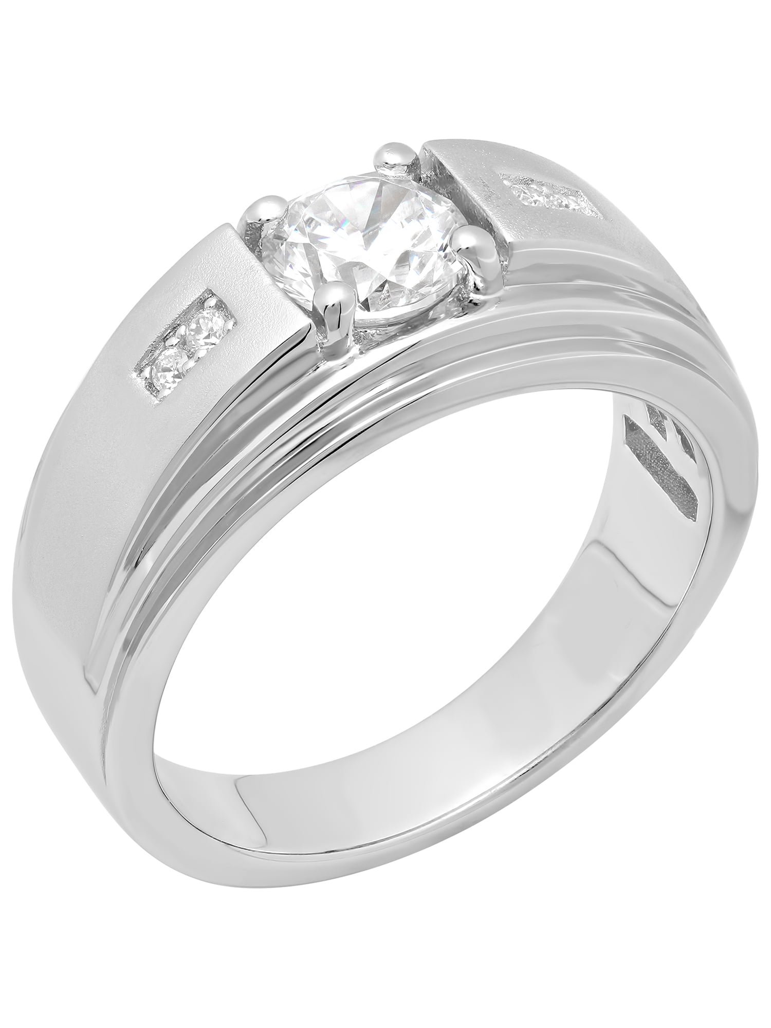 Mens Sterling Silver Cubic Zirconia Solitaire Ring - Mens Ring ...