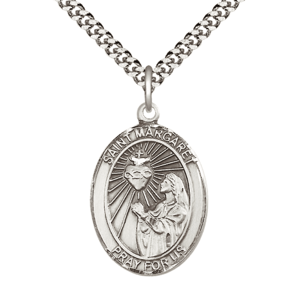 Mens Sterling Silver Saint Margaret Mary Alacoque Medal Pendant on 24 ...