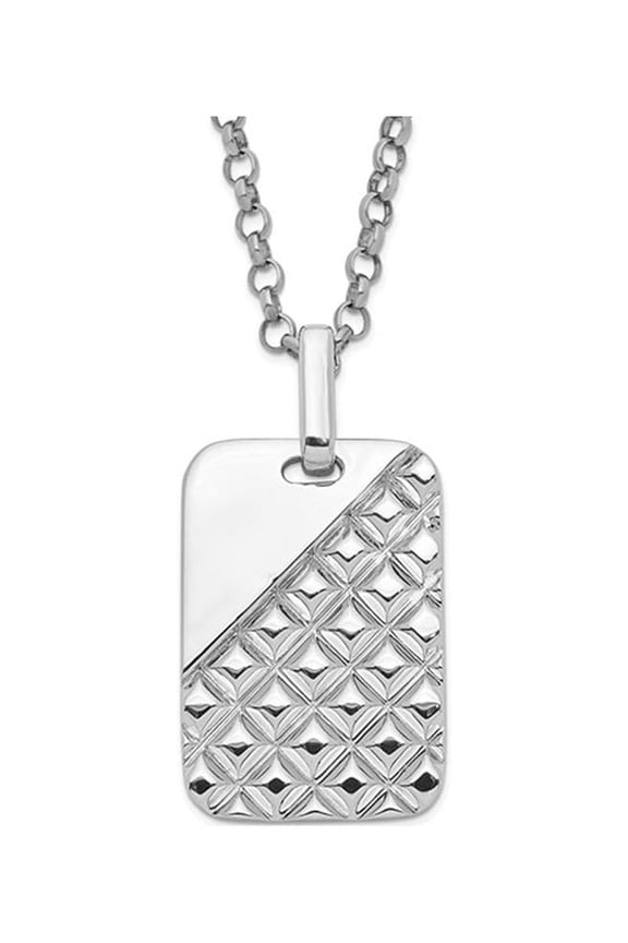 Gem & Harmony Mens Sterling Silver Textured Dog Tag Pendant Necklace with Chain for Men
