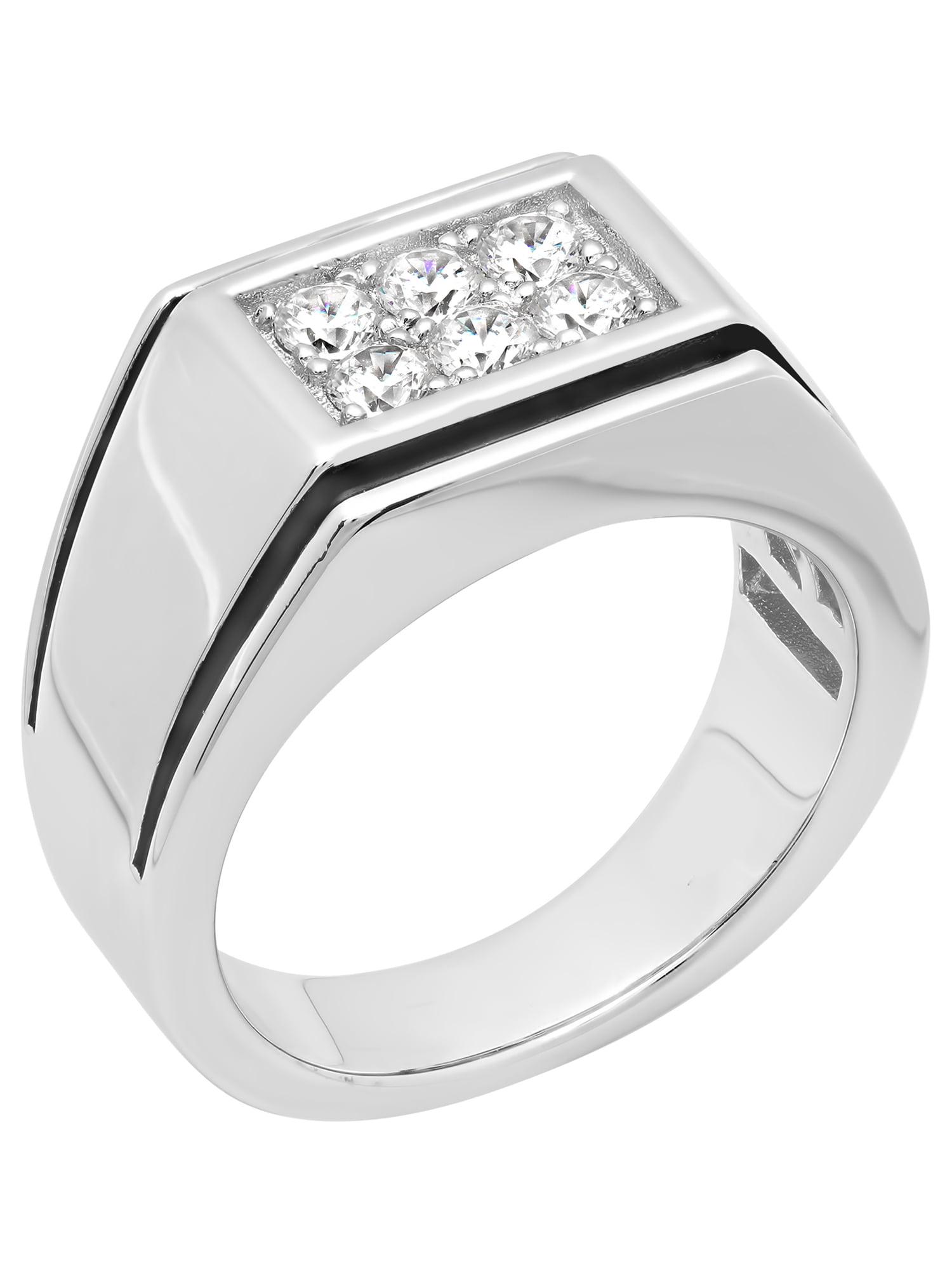 Mens Sterling Silver with Black IP Cubic Zirconia Cluster Ring