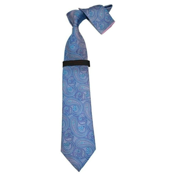 Mens Steven Land 100% Woven Silk Big Knot Tie and Hankie Set BW2436-16 Blue