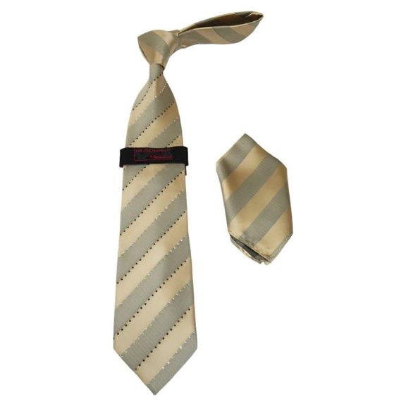 Mens Steven Land Density 100% Satin Silk Crystal Tie/Hankie Set CR27-13 Ivory